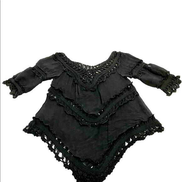 Vivid Importers Of New York Black Lace/Crochet Open Weave Boho Tunic/Coverup, SM - Picture 3 of 10